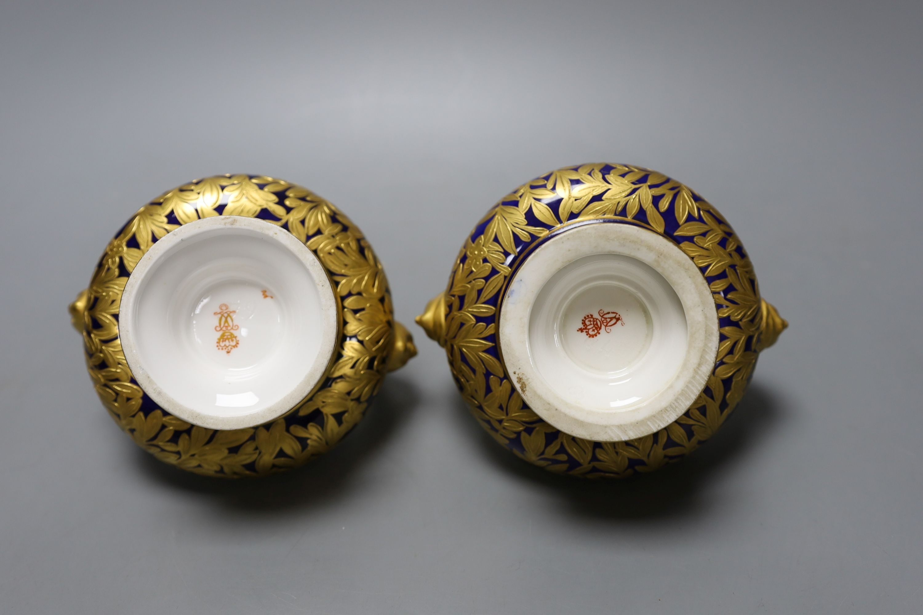 A pair of Crown Derby vases and covers, 13cm